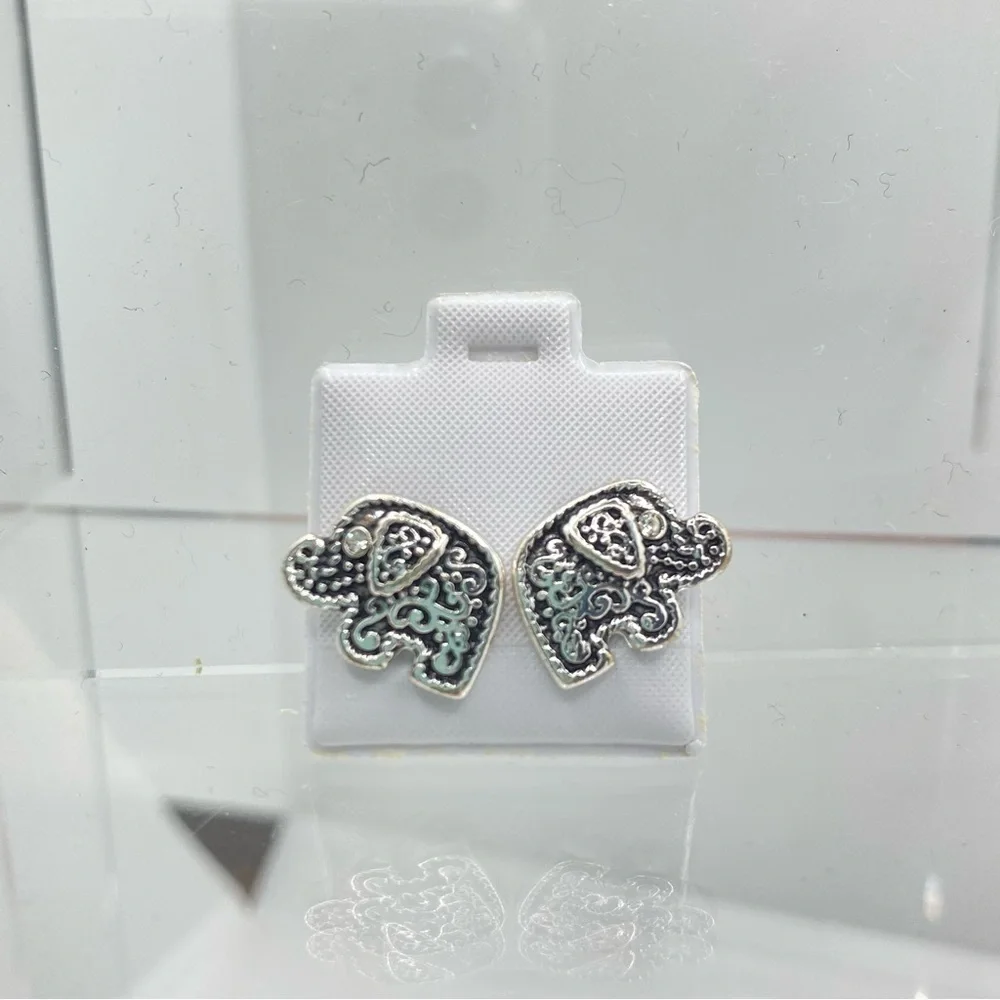 Butterfly/ Elephant/ Owl Silver-Tone & Rhinestone Stud Pierced Earrings Set of 3